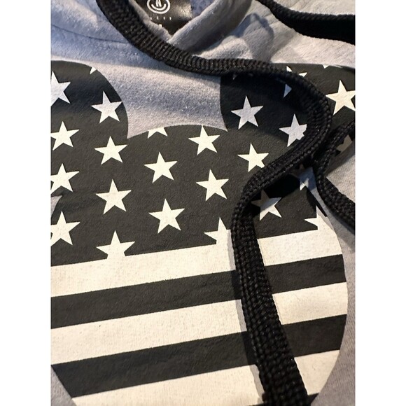 Disney Neff Mickey Mouse hoodie Sweatshirt Womens L  Gray Pockets Stars stripes - Picture 5 of 10